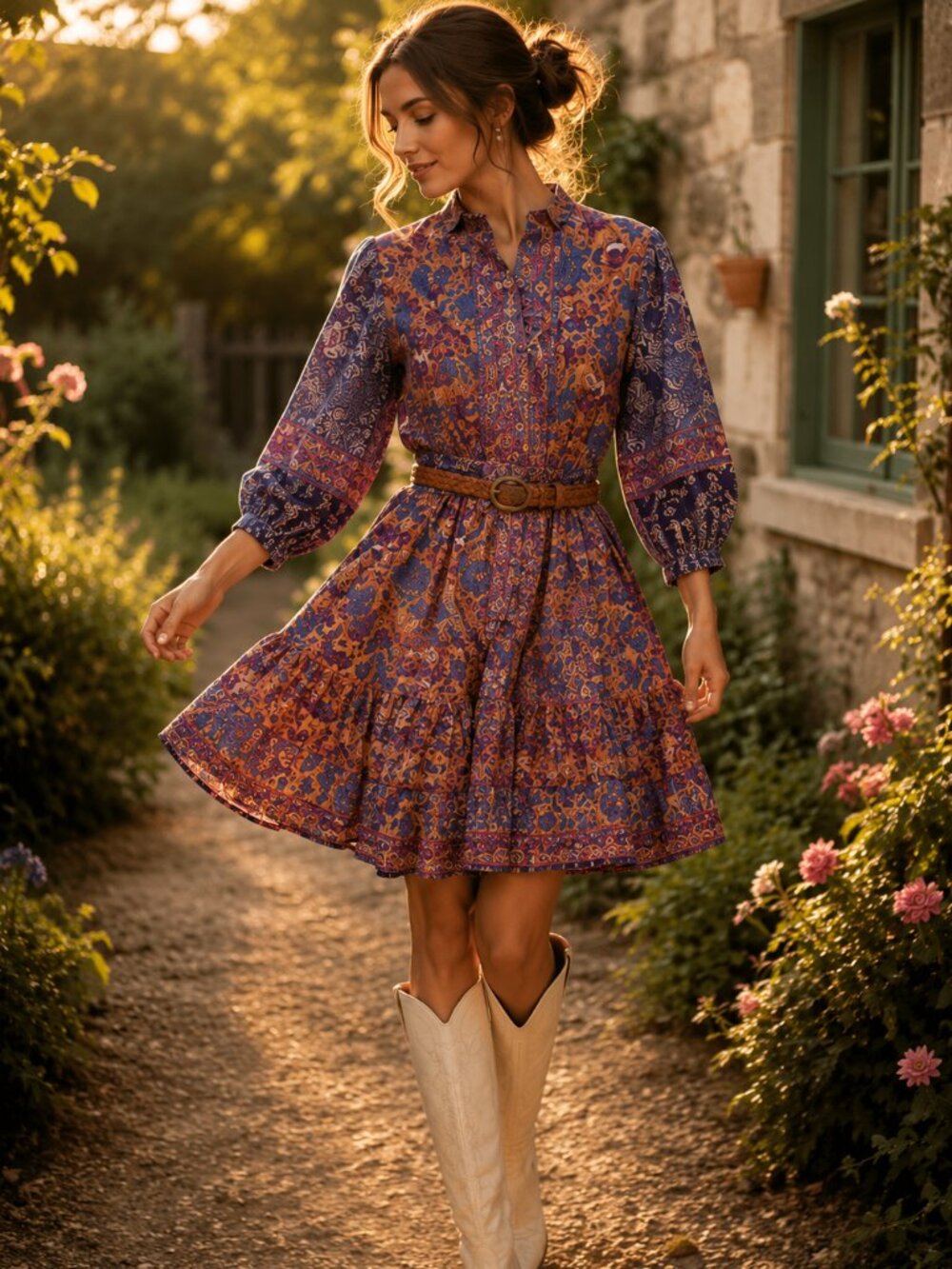 Storybook Cottagecore Sue Sartor Cotton Flounce Dress | Prairie Boho | S EUC
